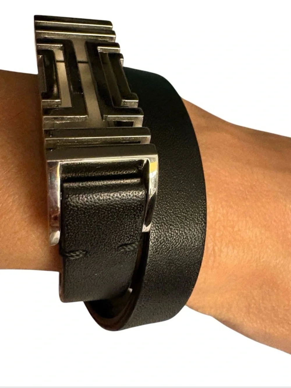 Tory Burch x Fitbit Fret Double Wrap Leather Bracelet Black